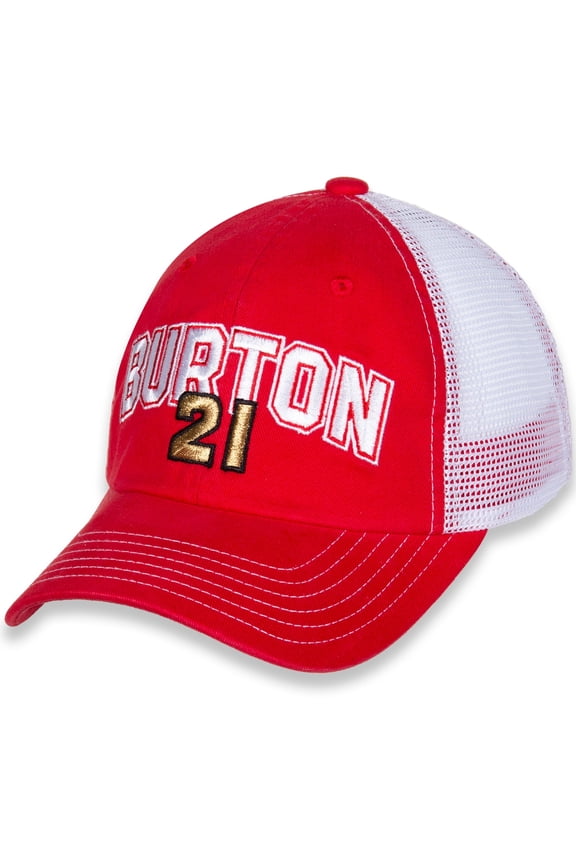 Women's Checkered Flag Red/White Harrison Burton Name & Number Adjustable Hat