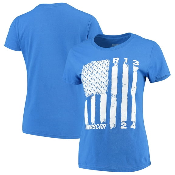 Women's Checkered Flag Royal NASCAR Flag V-Neck T-Shirt