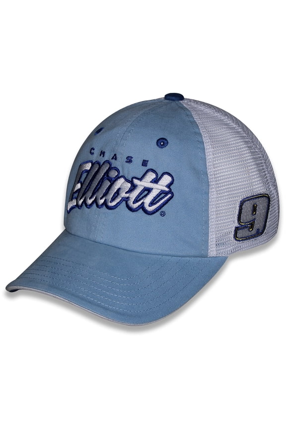 Women's Checkered Flag Sports Light Blue Chase Elliott Pit Box Adjustable Trucker Hat