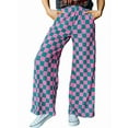 thumbnail image 1 of Women's Checkered Pants Wide Leg with Elastic Waist & Pockets Comfortable Casual Pink Green plaid XXL, 1 of 7