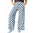 thumbnail image 1 of Women's Checkered Pants Wide Leg with Elastic Waist & Pockets Comfortable Casual Sea Blue XXL, 1 of 7
