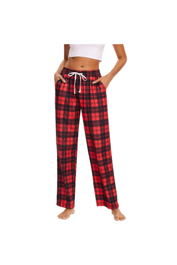 Women's Checkered Print Drawstring Side Pocket Casual Pants, Trousers Slacks Bottoms, Elastic Waistband Relaxed Fit Stretchy, Athletic Lounge Wear, Travel Commuting Essentials for Women