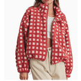 thumbnail image 1 of Women's Checkered Sherpa Jacket Long Sleeve Fuzzy Cropped Fleece Jackets Winter Casual Loose Teddy Outerwear Coats, 1 of 6