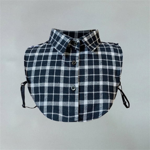 Women's Checkered Shirt False Collar, Detachable Button Down Collar Dickey, Layering Accessory for Sweaters, Dresses, Fashion Hack to Upgrade Outfits-Navy