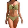 thumbnail image 1 of Women's Cheeky Bikini Set 2 Piece String High Cut Swimsuits Lace Up Tie Side Bathing Suits O Ring Green, 1 of 8