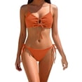 thumbnail image 1 of Women's Cheeky Bikini Set 2 Piece String High Cut Swimsuits Lace Up Tie Side Bathing Suits O Ring Orange, 1 of 7
