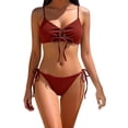 thumbnail image 1 of Women's Cheeky Bikini Set 2 Piece String High Cut Swimsuits Lace Up Tie Side Bathing Suits O Ring Red, 1 of 8