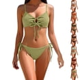 thumbnail image 1 of Women's Cheeky Bikini Set 2 Piece String High Cut Swimsuits Lace Up Tie Side Bathing Suits O Ring White, 1 of 8