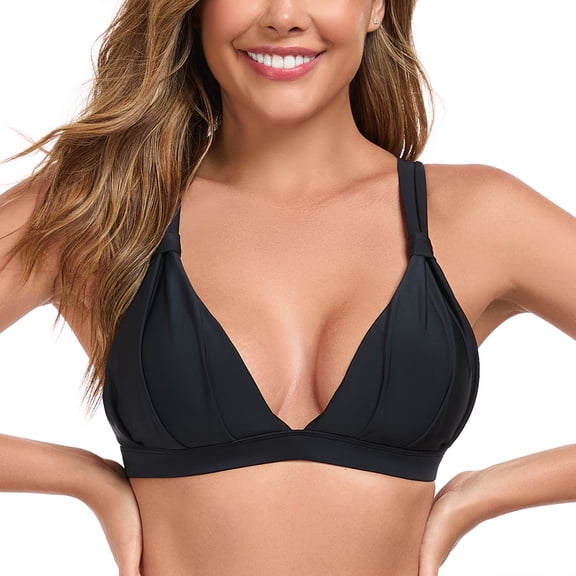 RELLECIGA Women’s V Neck Triangle Bikini Top Crisscross Back Swimsuit Tops Padded Push Up Bathing Suit