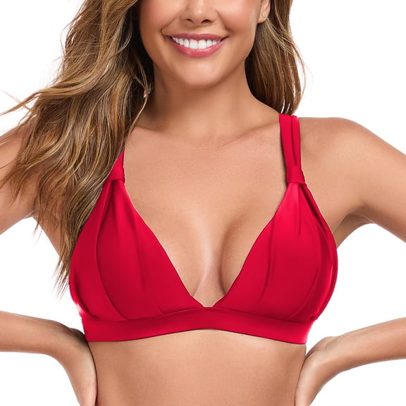 RELLECIGA Women’s V Neck Triangle Bikini Top Crisscross Back Swimsuit Tops Padded Push Up Bathing Suit