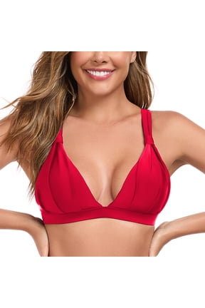 Women’s V Neck Triangle Bikini Top Crisscross Back Swimsuit Tops Padded Push Up Bathing Suit