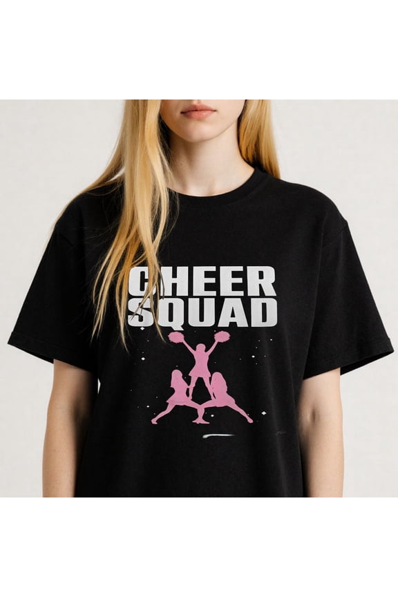 Women's Cheer Squad Silhouette Pink Pom Poms T-Shirt S-4XL Mother's Day Gift
