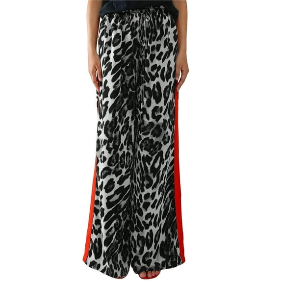 Women's Cheetah Print Wide Leg Baggy Pants Y2k Side Loose Streetwear Trousers Gray M