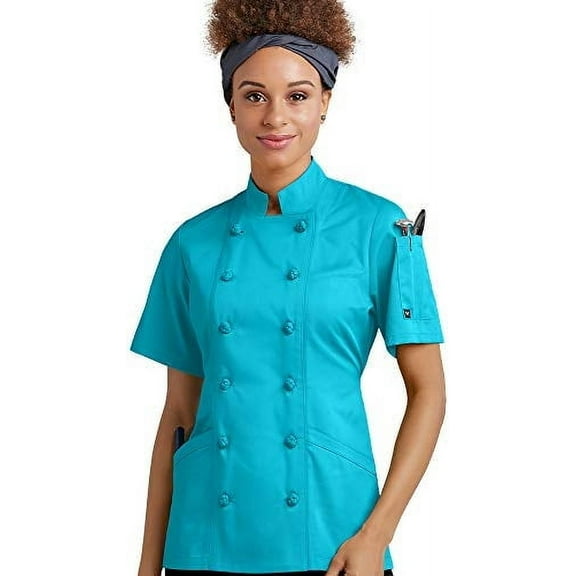 Women's Chef Coat with Knotted Cloth Buttons (Turquoise, M)