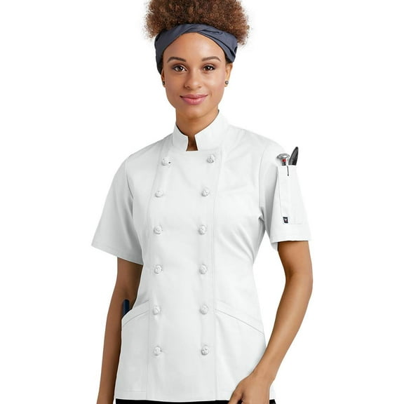 Women's Chef Coat with Knotted Cloth Buttons (White, XL)