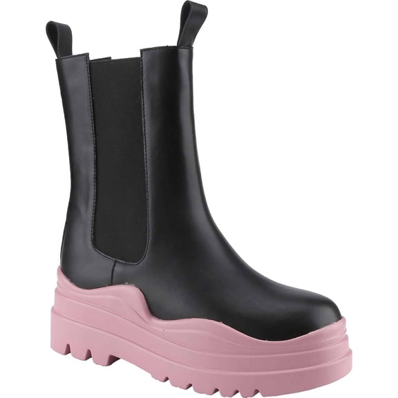 Women's Chelsea Boots Chunky Platform Heel Round Toe Ankle Boots Slip On Mid Calf Ankle Booties Fashion Streetwear Shoes