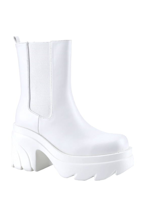 Women's Chelsea Boots Chunky Platform Heel Round Toe Ankle Boots Slip On Mid Calf Ankle Booties Fashion Streetwear Shoes