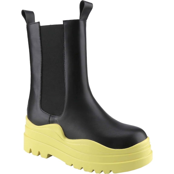 Women's Chelsea Boots Chunky Platform Heel Round Toe Ankle Boots Slip On Mid Calf Ankle Booties Fashion Streetwear Shoes