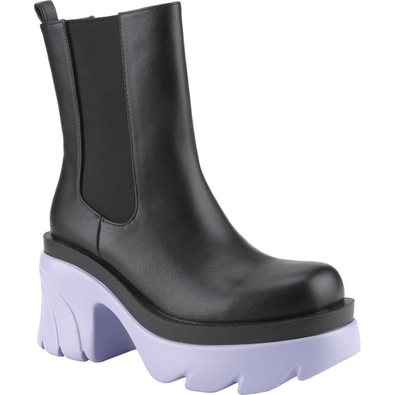 Women's Chelsea Boots Chunky Platform Heel Round Toe Ankle Boots Slip On Mid Calf Ankle Booties Fashion Streetwear Shoes