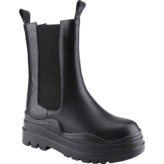 Women's Chelsea Boots Chunky Platform Heel Round Toe Ankle Boots Slip On Mid Calf Ankle Booties Fashion Streetwear Shoes