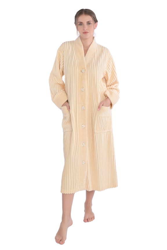 Women's Chenille Button Front Robe Bathrobe (Butter Yellow, 2X)