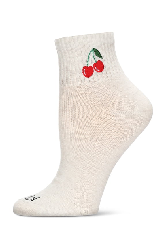 Women's Cherry Embroidery Athletic Quarter Socks - Womens - Female, 9-11, Oatmeal Heather