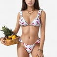 thumbnail image 1 of Women's Cherry Print Bikini Set with Triangle Top and Ruffle Strap Detail High Cut Bottom - Large, White, 1 of 4