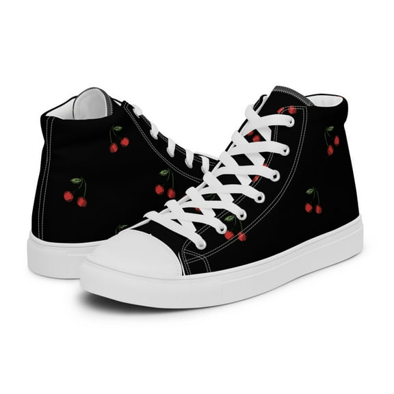 Women's Cherry Print Black High Top Sneakers (11.5)