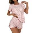 thumbnail image 1 of Women's Cherry Print Pajama Set Short Sleeve Ruffled Sleepwear with Lettuce Trim, Split Hem Lounge Set for Summer, Cute & Comfortable 2 Piece PJs Pink L, 1 of 7