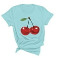 thumbnail image 1 of Women's Cherry Print T-Shirt Short Sleeve Crew Neck Tees Loose Fit Casual Summer Tops Summer Vacation Blouses, 1 of 4