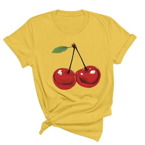 Women's Cherry Print T-Shirt Short Sleeve Crew Neck Tees Loose Fit Casual Summer Tops Summer Vacation Blouses