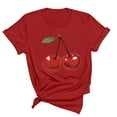 thumbnail image 1 of Women's Cherry Print T-Shirt Short Sleeve Crew Neck Tees Loose Fit Casual Summer Tops Summer Vacation Blouses, 1 of 4