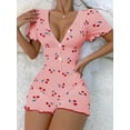 thumbnail image 1 of Women's Cherry Printed Short Sleeve Pyjamas Romper, 1 of 4