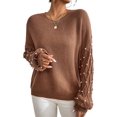 thumbnail image 1 of Women's Chestnut Beaded Drop Shoulder Round Neck Sweater | [ZhiHiMeRi] | (US 12-14)L, 1 of 7