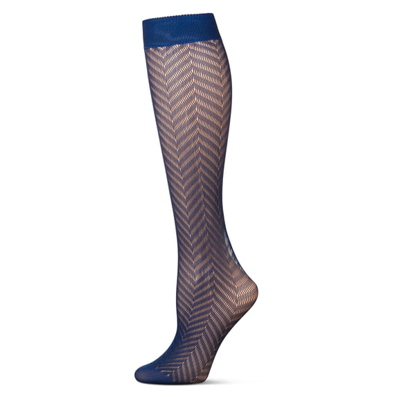 MeMoi Women's Chevron Net Knee High Socks - Womens - Female, One Size, Blue