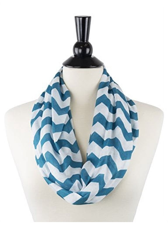 Women's Infinity Scarf with Hidden Zipper Pocket & Pattern Print Chevron (Dark Teal)