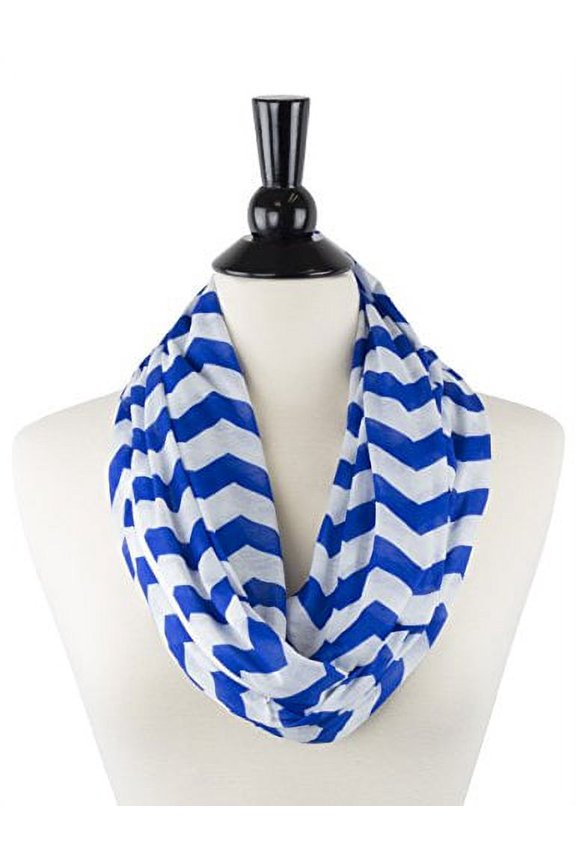 Women's Infinity Scarf with Hidden Zipper Pocket & Pattern Print Chevron (Light Blue)