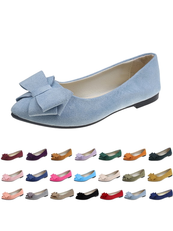 Women's Chic Bow Flat Pumps Pointed Toe Ballet Flats Office Work Business Casual Dress Shoes Comfy No Heel,36