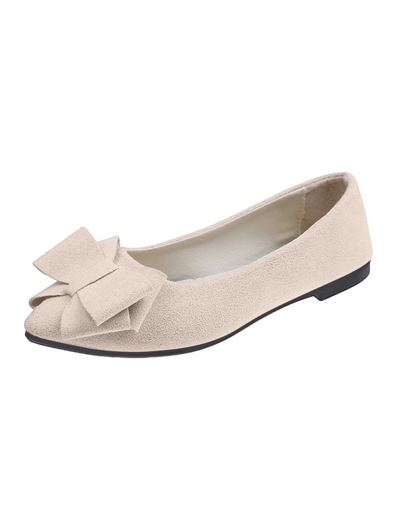 Women's Chic Bow Flat Pumps Pointed Toe Ballet Flats Office Work Business Casual Dress Shoes Comfy No Heel,37