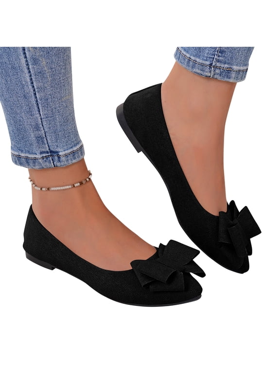 Women's Chic Bow Flat Pumps Pointed Toe Ballet Flats Office Work Business Casual Dress Shoes Comfy No Heel, 39