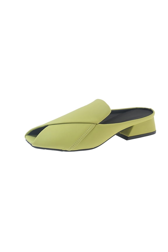 Women's Chic & Comfy Solid Color Slip-On Sandals, Elegant Chunky Heel Slides Square Toe Mules for Women Casual Low Heel Sandals(Green,6)