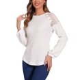 thumbnail image 1 of INSPIRE CHIC Women's Chic Lace-Trimmed Crew Neck Tee Shirt Button Decor Long Sleeve Knit Sweater Top L White, 1 of 5