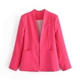 thumbnail image 1 of Women's Chic Lapel Collar Solid Color Button Business Work Office Blazer Suit Jacket Long Sleeve Top Suit Coat Hot Pink XS, 1 of 3
