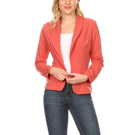 MOA COLLECTION Women's Chic Long Sleeve Fitted Open Blazer Jacket for Casual Office Elegance