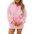 thumbnail image 1 of Women's Chic Pink Stripe Collared V Neck Drop Shoulder Pullover and Skort 2-Piece Outfit | [ZhiHiMeRi] | (US 12-14)L, 1 of 8