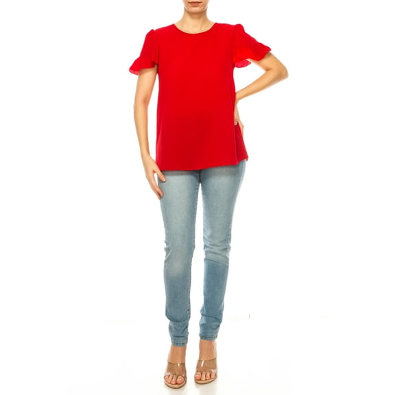 Women's Chic Ruffle Sleeve Blouse – Round Neck, Solid and Print Styles