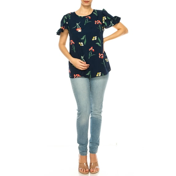 Women's Chic Ruffle Sleeve Blouse – Round Neck, Solid and Print Styles