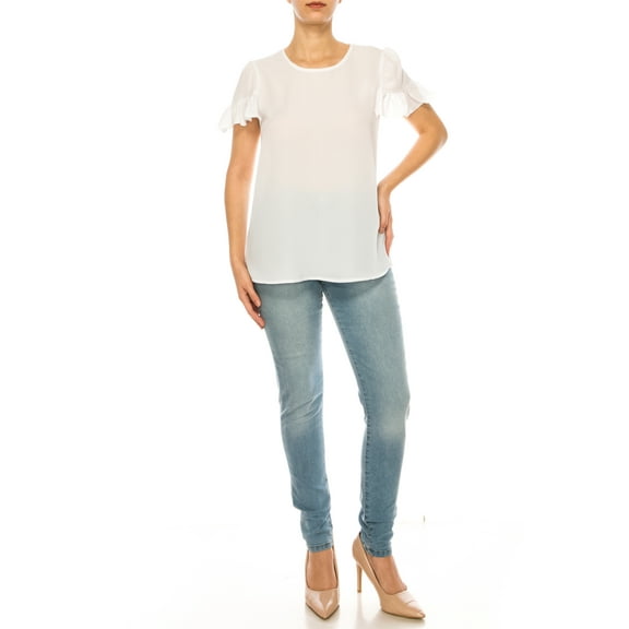 Women's Chic Ruffle Sleeve Blouse – Round Neck, Solid and Print Styles