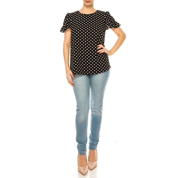Women's Chic Ruffle Sleeve Blouse – Round Neck, Solid and Print Styles
