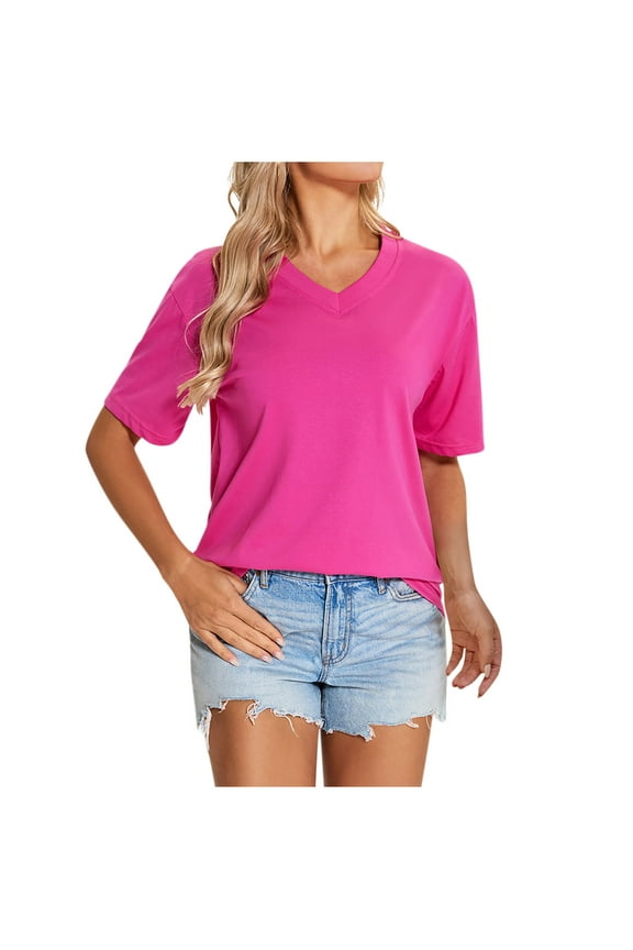 Women's Chic V-Neck Blouse Short Sleeve Solid Color Feminine Top Casual Comfortable with Elegant Detail for Stylish Everyday